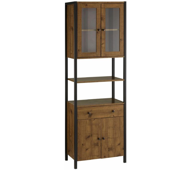 Chris-armoire Haute Avec 2 Portes Vitrées + 2 Portes En Aggloméré Chêne / Noir