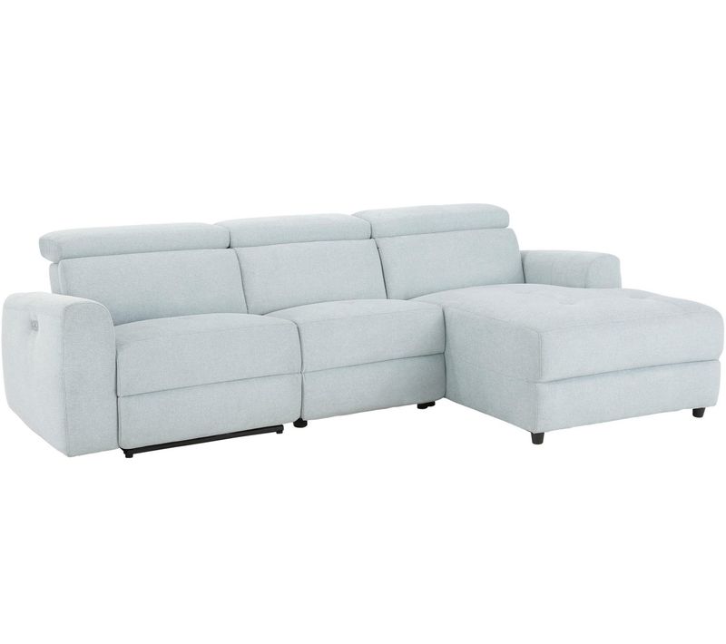 Capena-chaise Lounge Sofa 3 Places Droite Avec Fonction Électrique En Tissu Bleu Glacier