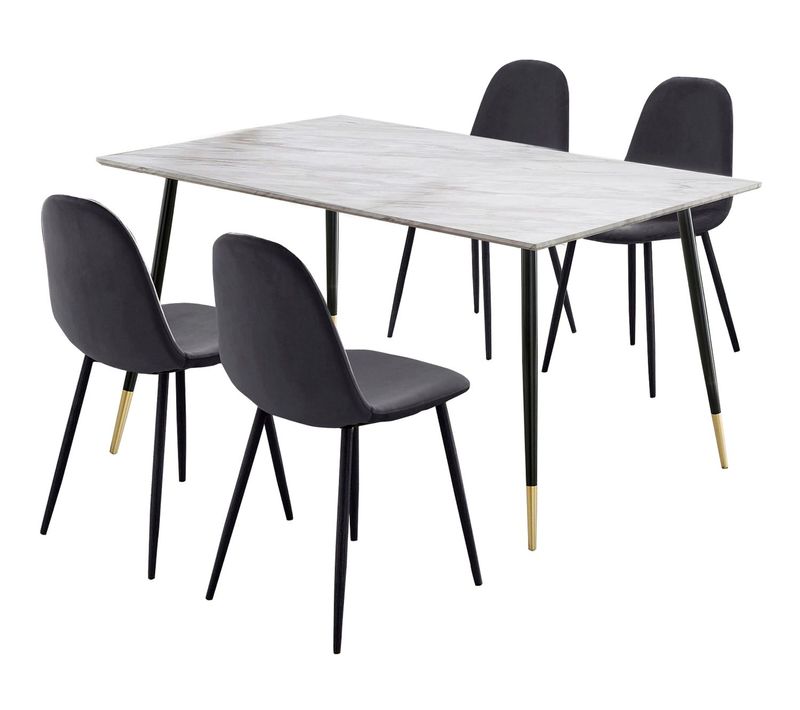 Monza - Ensemble Table à Manger 160 X 90 Cm Avec 4 Chaises Anthracite