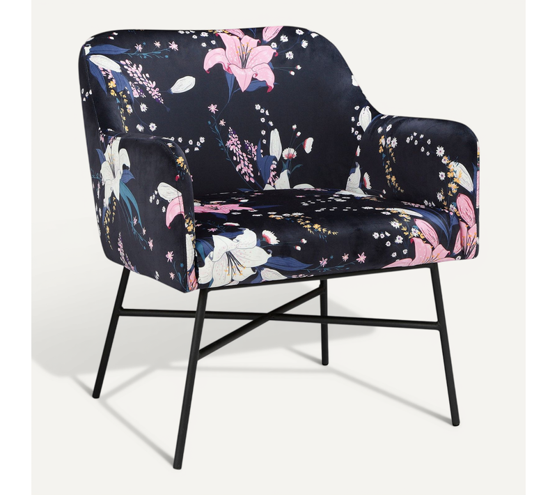 Flora-fauteuils Rembourrée En Velours Bleu Floral
