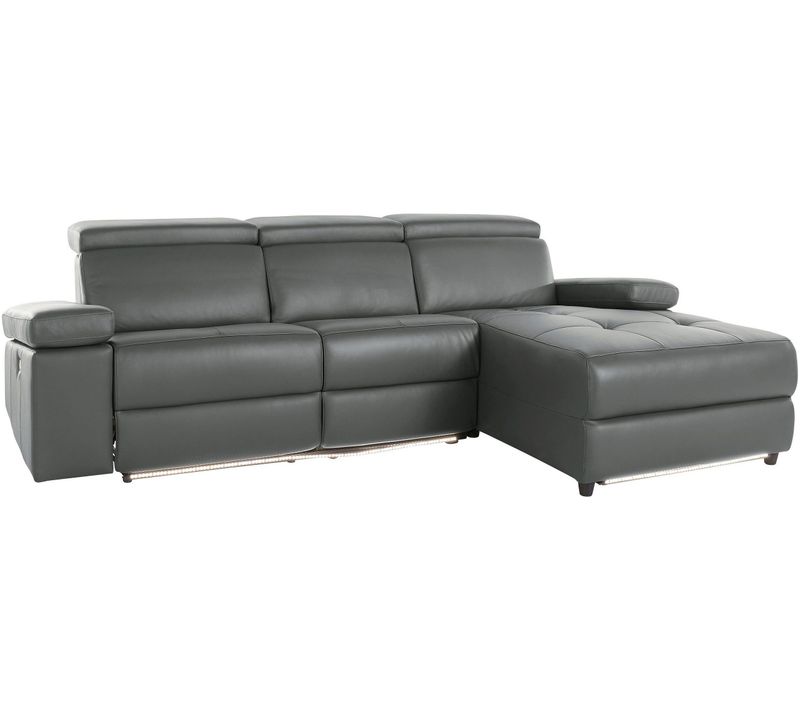 Rayland-chaiselong Canapé 3 Places Droit Électrique En Gl/pu Gris
