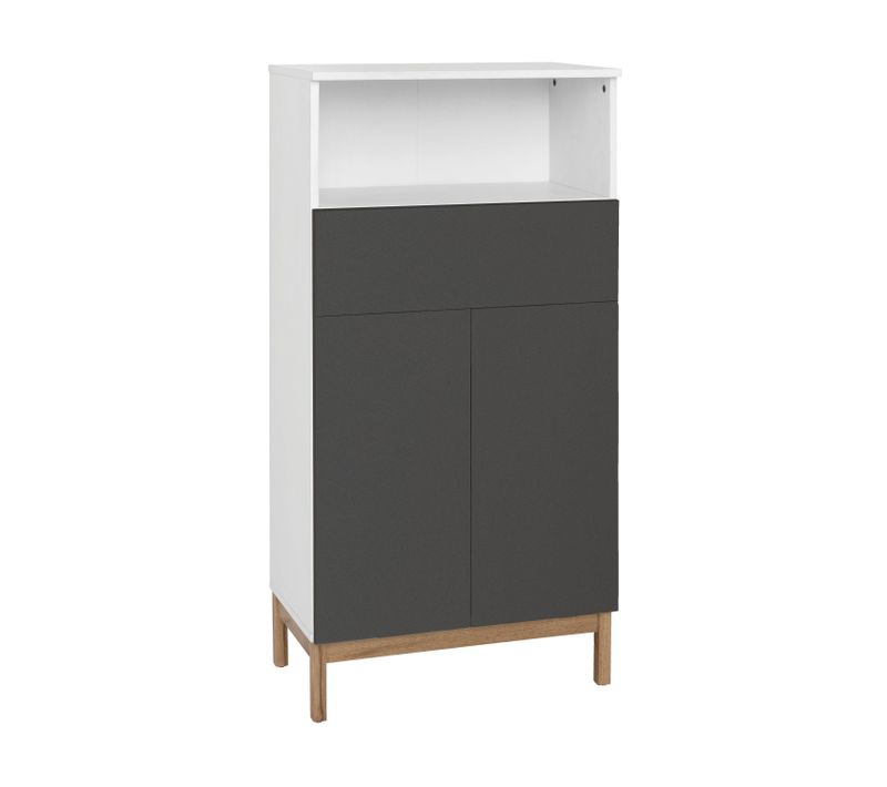 Mirza-armoire De Toilette Midi Sur Pied Avec 2 Portes Et 1 Tiroir En Blanc Anthracite