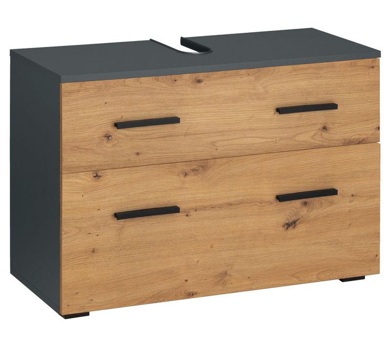 Malika-meuble Sous-vasque 80 Cm 1 Abattant 1 Tiroir Anthracite/chêne