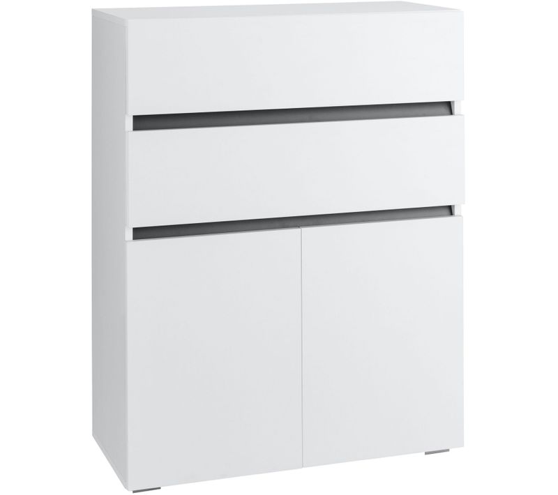 Wisla -meuble De Rangement Salle De Bain Midi Avec 2 Tiroirs Et 2 Portes En Aggloméré Blanc