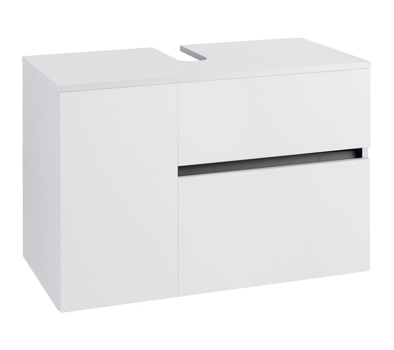 Wisla -meuble Sous Vasque Á 1 Tiroir, 1 Rabat, 1 Porte En Effet Bois Blanc 80 Cm