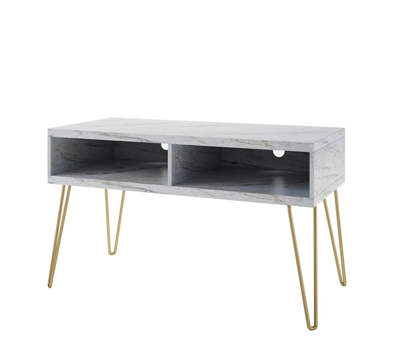 Athena-meuble TV Avec 2 Compartiments En Marbre Blanc