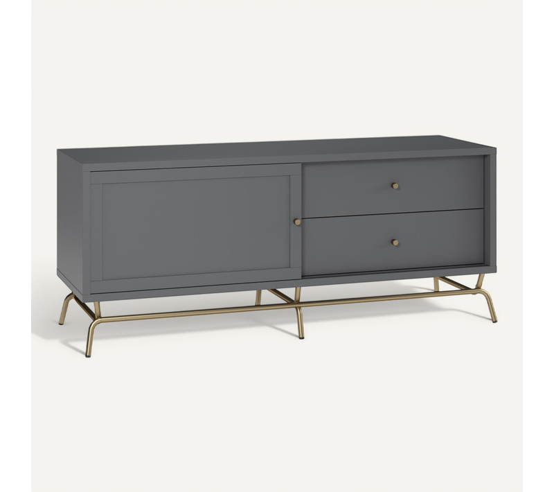 Madison-meuble TV Avec 1 Porte Et 2 Tiroirs En Panneaux De Particules Gris Graphite