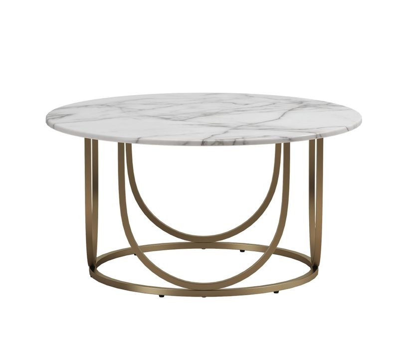 Gwyneth - Table Basse En Mdf Marbre Blanc Et Structure En Métal Laiton