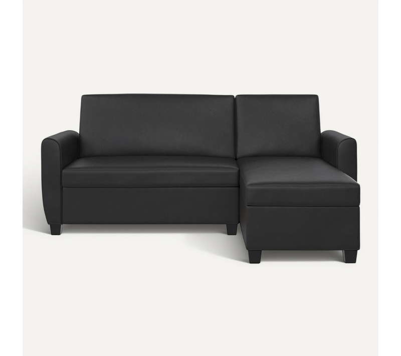 Noah-canapé Convertible 3 Places Avec Chaise Longue En Simili Cuir Noir