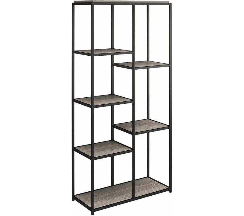 Quincy - Bibliothèque 5 Étagères En Effet Chêne Gris Et Cadre Métallique Noir