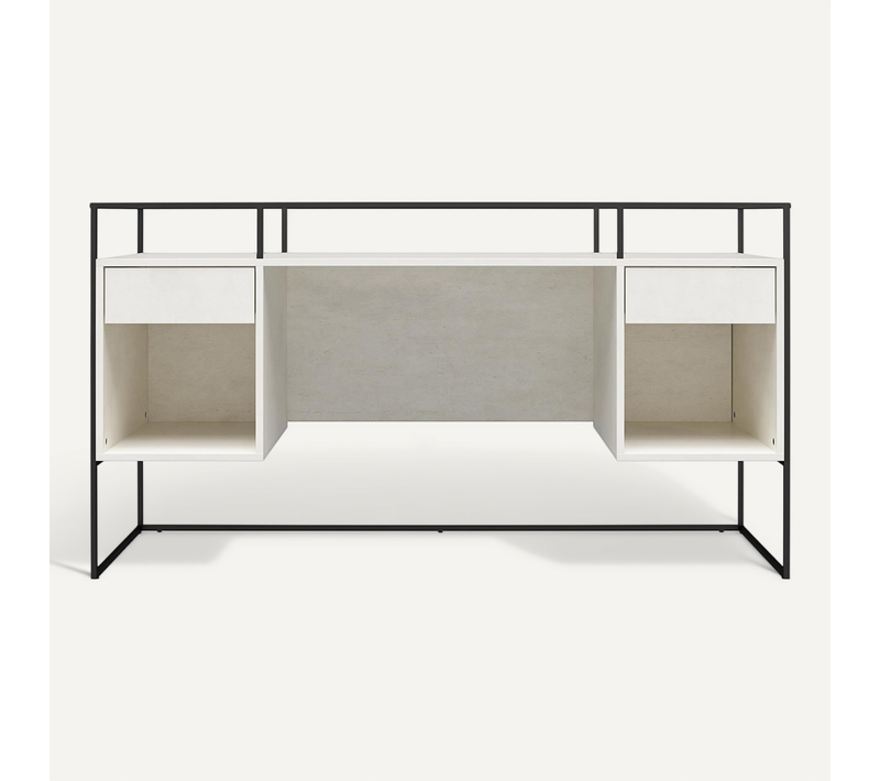 Camley-bureau Avec 2 Tiroirs Et Rangement En Verre Et Base En Mdf Plaster