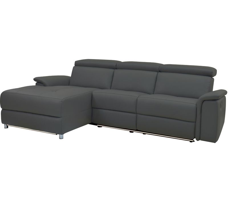Pareli-canapé D'angle 3 Places Avec Fonction Électrique En Cuir Pu Gris