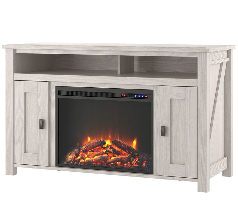 Meuble TV avec cheminée Farmington Avec 2 Portes En Effet Bois Blanc