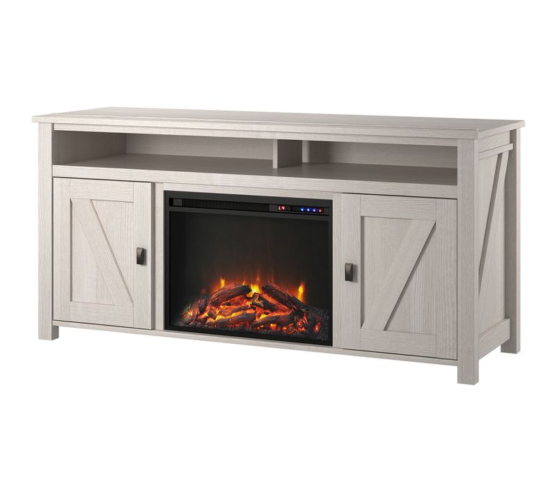 Farmington-meuble TV Avec Cheminée Électrique En Aggloméré Blanc