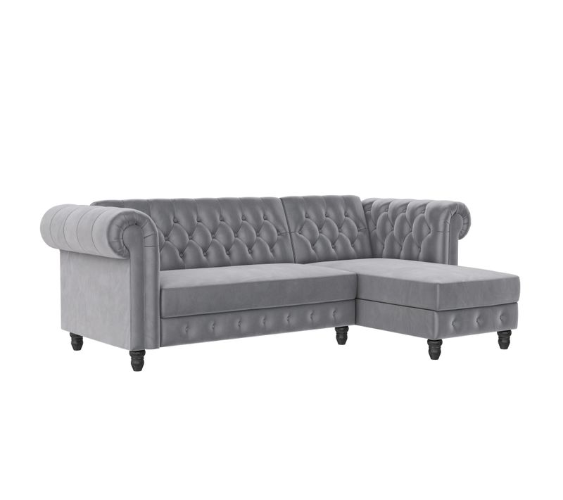 Felix - Canapé  D'angle 3 Places En Velours Gris