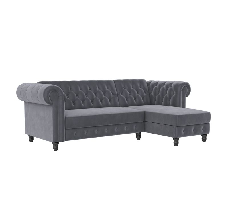 Felix - Canapé D'angle 3 Places En Velours Anthracite