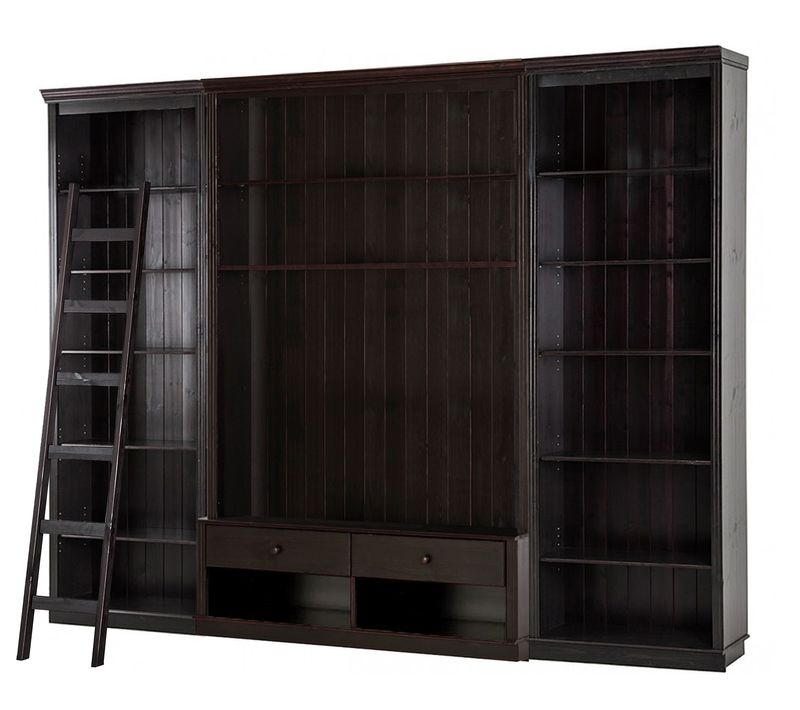 Anita-bibliothèque Avec Meuble TV Bas En Pin Brun Foncé