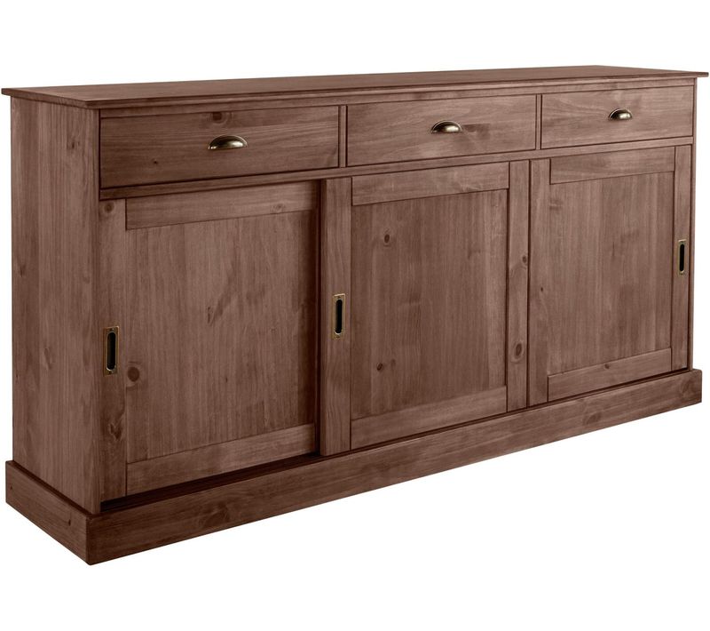Harry - Buffet Avec 3 Portes Et 3 Tiroirs En Pin Laqué Marron