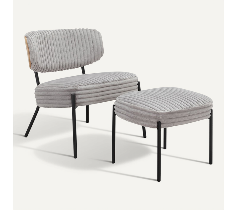 Jerry-fauteuil Lounge Avec Tabouret En Tissu Gris Clair