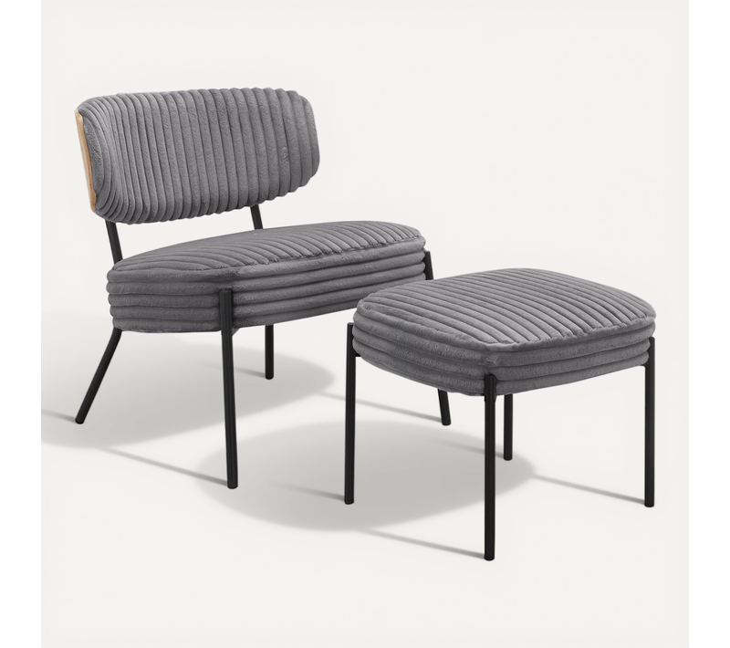Jerry-chaise Longue Avec Tabouret En Tissu Gris