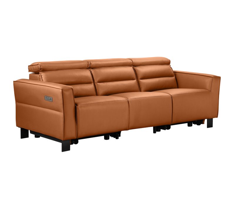 Carpari-canapé 3 Places Avec 2 Fauteuils Inclinables Électriques En Cuir Pu Cognac