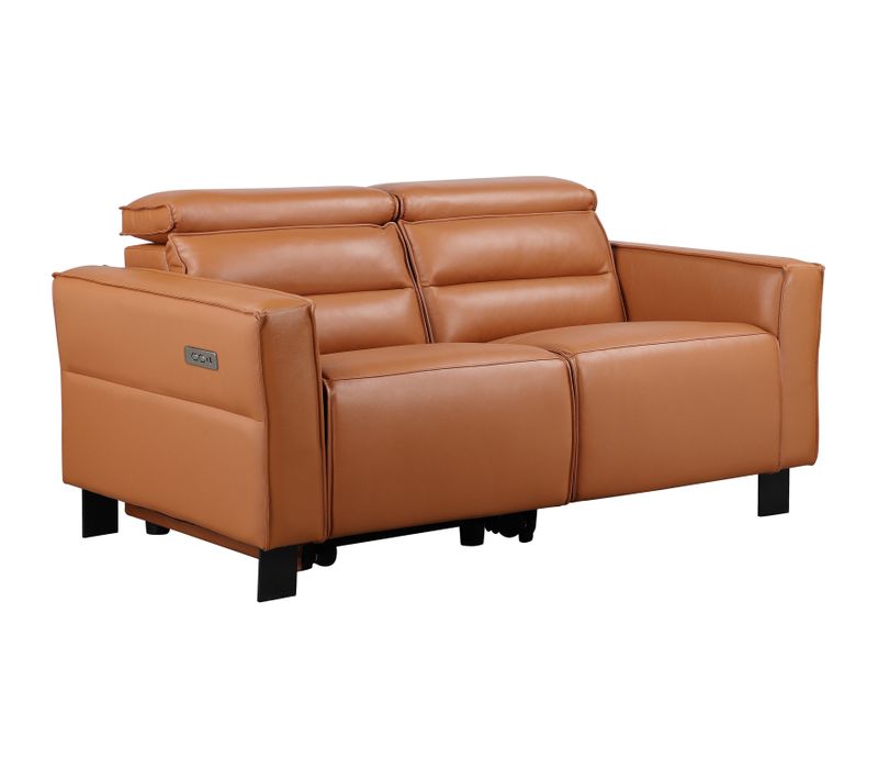 Carpari-canapé 2 Places Avec 1 Fauteuil Relax Électrique En Cuir Synthétique Cognac