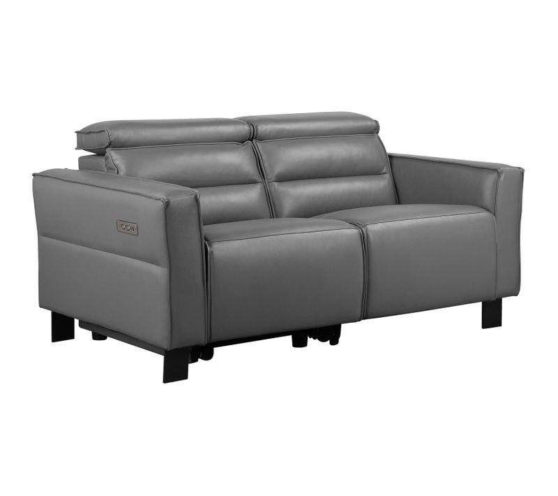 Carpari-canapé 2 Places Avec 1 Fauteuil Relax Électrique En Cuir Synthétique Gris