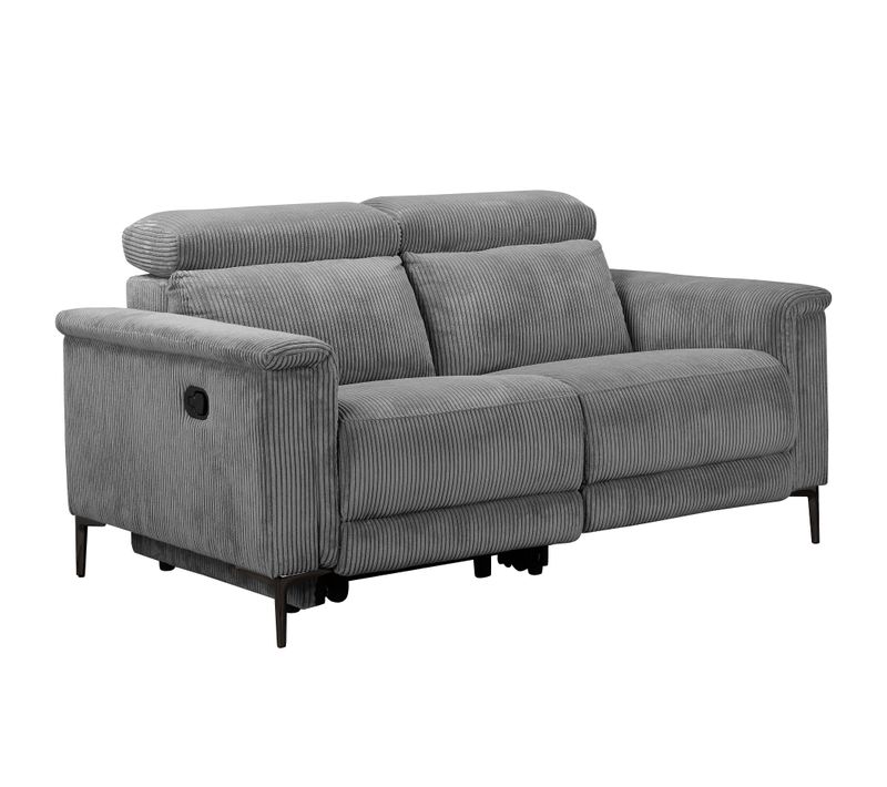 Lund-canapé 2 Places Avec 1 Fauteuil Relax Manuel En Velours Côtelé Gris