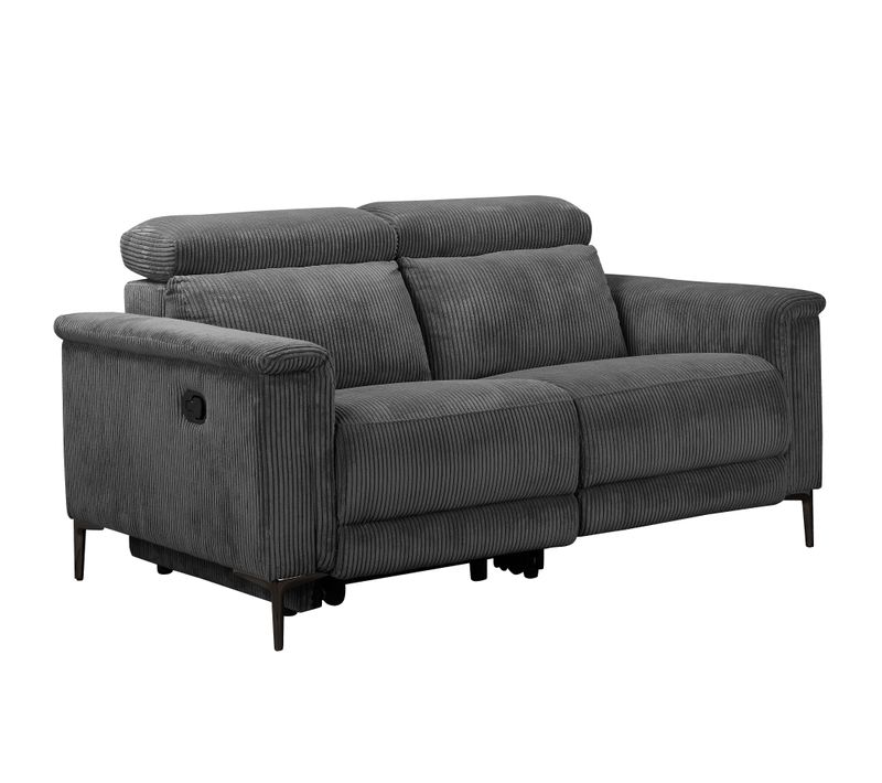 Lund-canapé 2 Places Avec 1 Fauteuil Relax Manuel En Velours Côtelé Anthracite