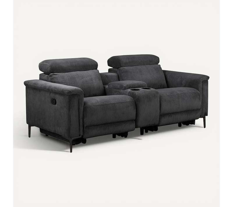 Lund-fauteuil De Repos Double Avec Fonction Manuelle En Velours Côtelé Anthracite
