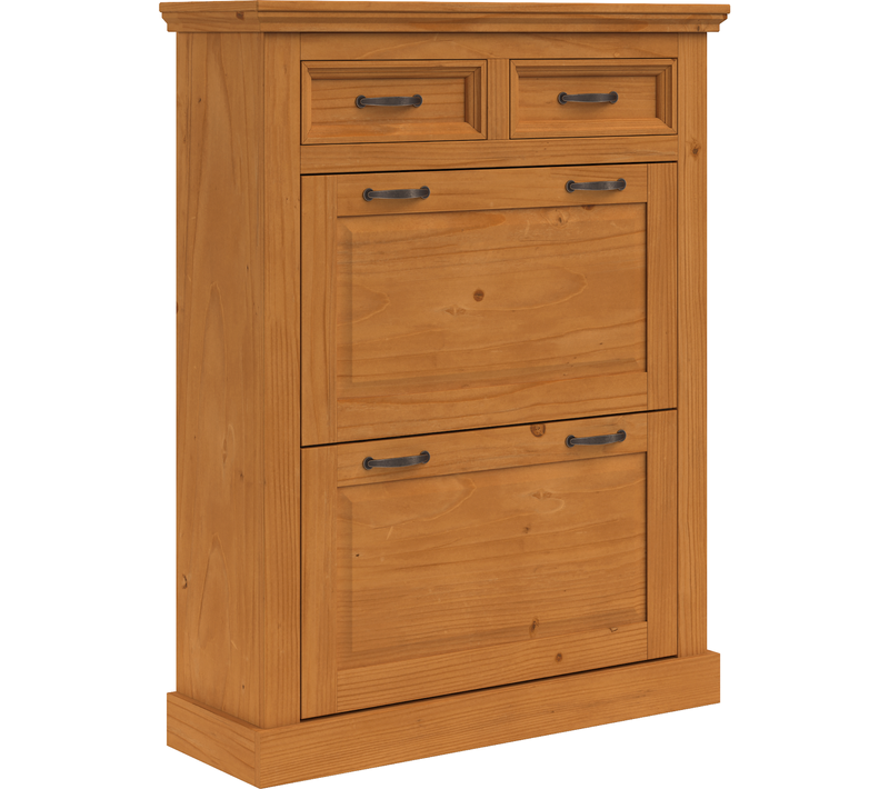 Selma-rangement à Chaussures Avec 2 Portes à Abattant Et 2 Tiroirs En Pin En Cire Teintée