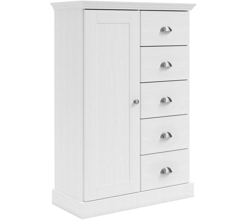 Motala-commode Avec 1 Porte / 5 Tiroirs En Effet Bois Blanc