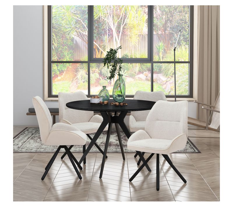 Tilde-chaise De Salle à Manger En Tissu Crème Avec Pieds En Métal Noir - Lot De 2