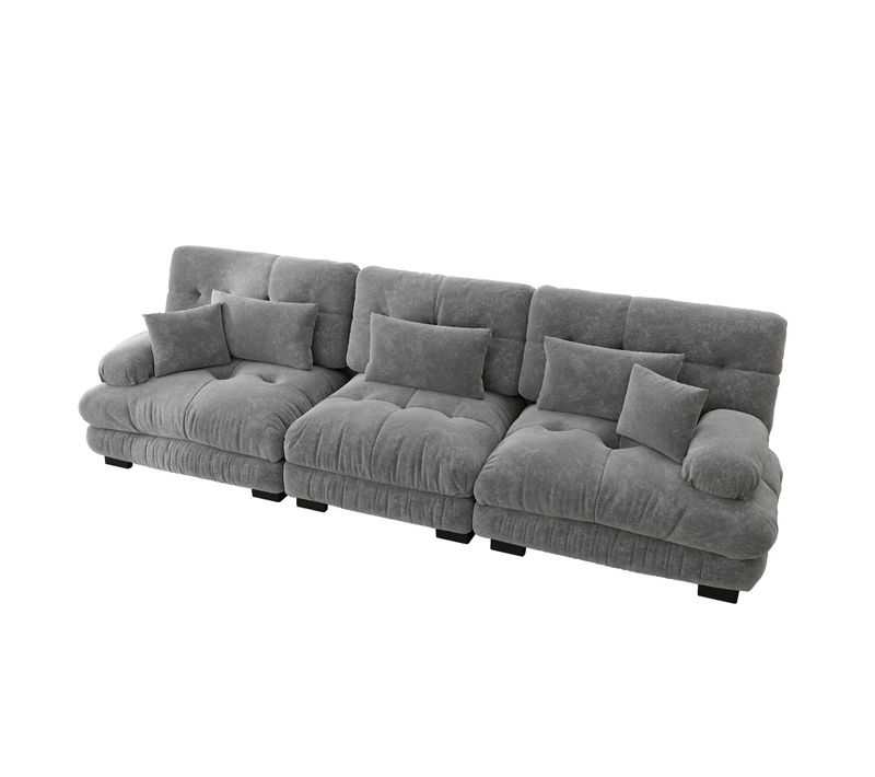Canapé Modulable Chenille Gris Assise Profonde