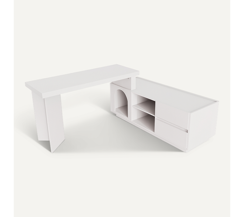 Bureau D'angle Blanc Modulable Avec Niche Pour Animal De Compagnie Et Rangement