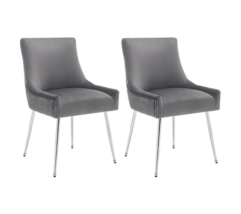 Lot De 2 Chaises Rembourrée Velours Gris, Coté à Rayures Verticales