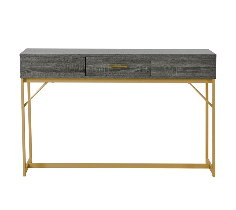Table Console Effet Bois Gris Structure Couleur Dorée 1 Tiroir