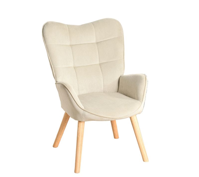 Fauteuil En Velours Côtelé Avec Pieds En Bois Massif, Design Moderne Et Confortable.