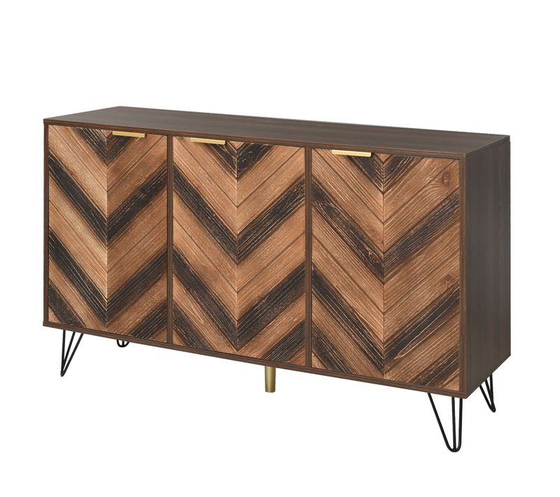 Meuble De Rangement Jardin Bois Foncé Motif Chevrons Et Pieds Métal