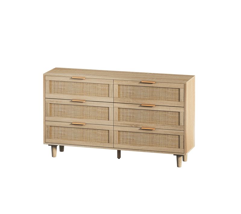 Buffet Élégant Effet Bois 6 Tiroirs Avec Rotin