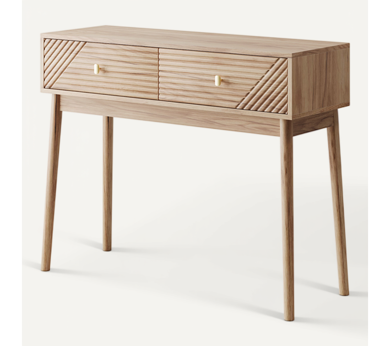Bureau Mid-century Chêne, Tiroirs, Étagères, Console Vintage Pour Salon Et Entrée.