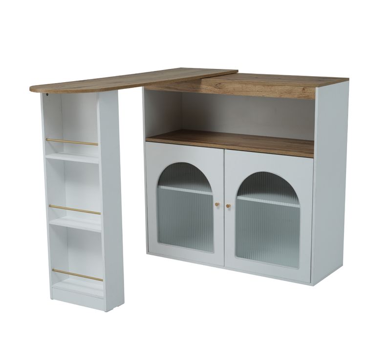 Table De Bar Extensible Rotative Moderne Blanc Avec Rangement Et Bande Lumineuse