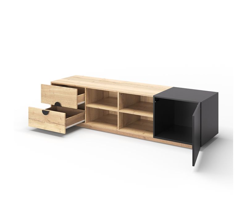 Meuble TV Effet Bois Et Noir Avec Élcairage LED 180x38,5x47cm