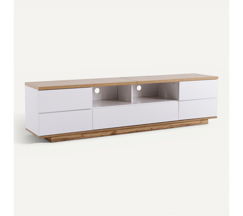 Meuble TV Moderne Bicolore Effet Bois Et Blanche Avec 5 Portes