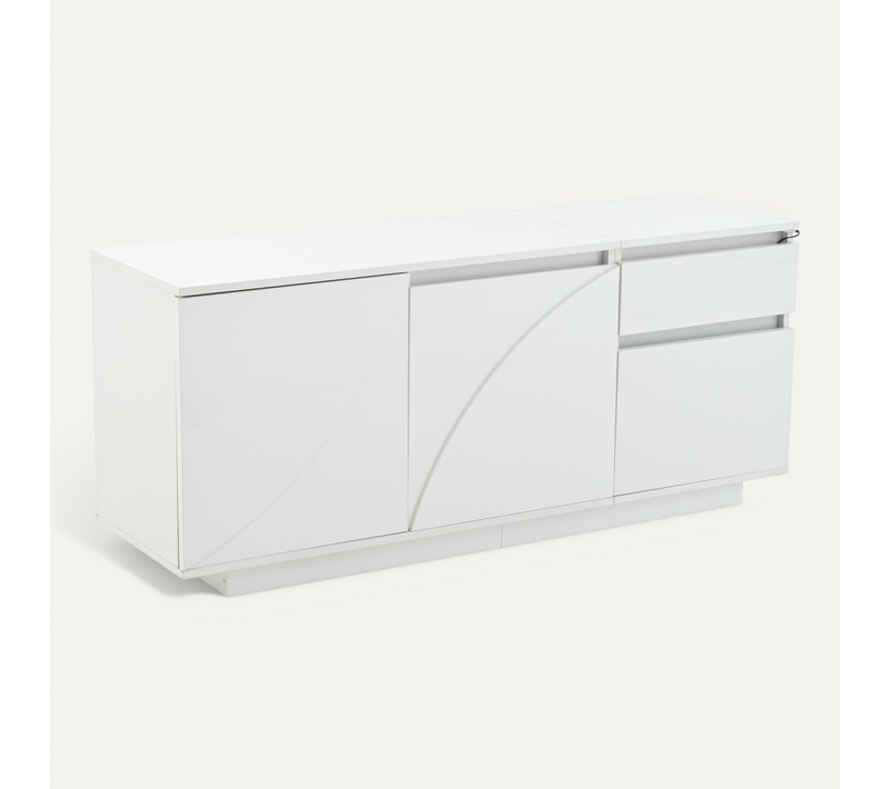 Buffet Blanc Brillant Avec LED Et Rangements 140 Cm