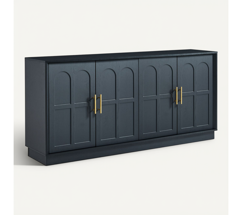 Grand Buffet D'apparat Noir Aux Arches Sculptées Détails Dorés XXL 169x40x80 Cm