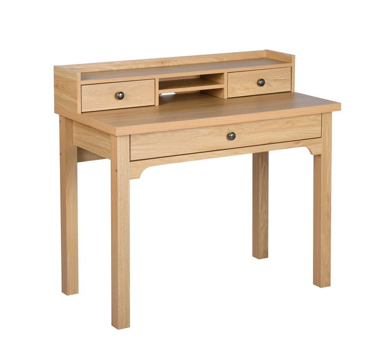 Bureau Scandinave Bois Nature Rangement Tiroirs Strcture En Bois 100*50*75.5-90.5cm