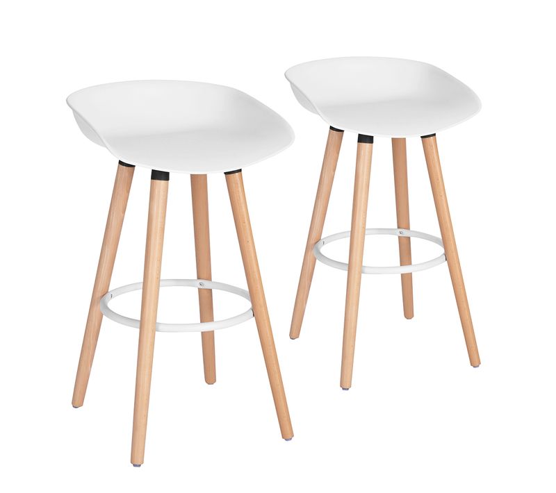 Lot De 2 Tabourets De Bar Scandinave Siège Polypropylene Avec Repose-pieds Hauteur D'assise 68cm
