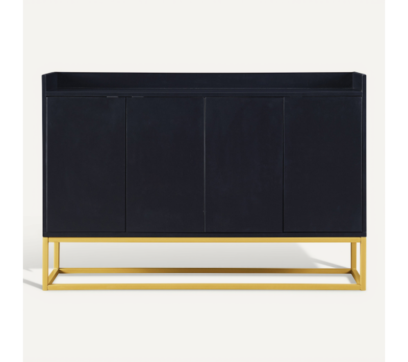 Buffet Minimaliste Noir 4 Portes Sans Poignées Avec Pieds Dorés 120*30*80cm Eicers Black