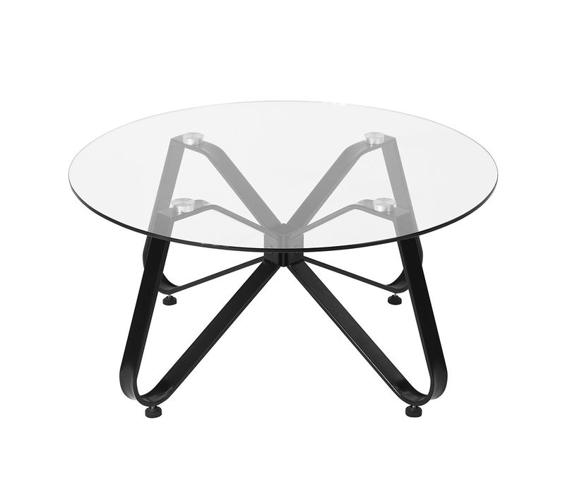 Table Basse Ronde En Verre Trempé Avec Pieds Antidérapants Cadre En Métal